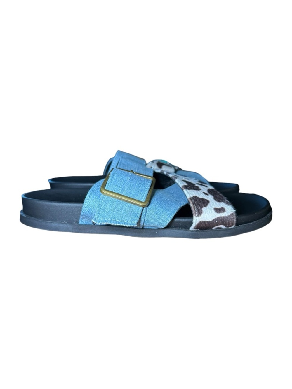 Maurice Emilia Denim & Cow Print Sandals NWT - Picture 2 of 8